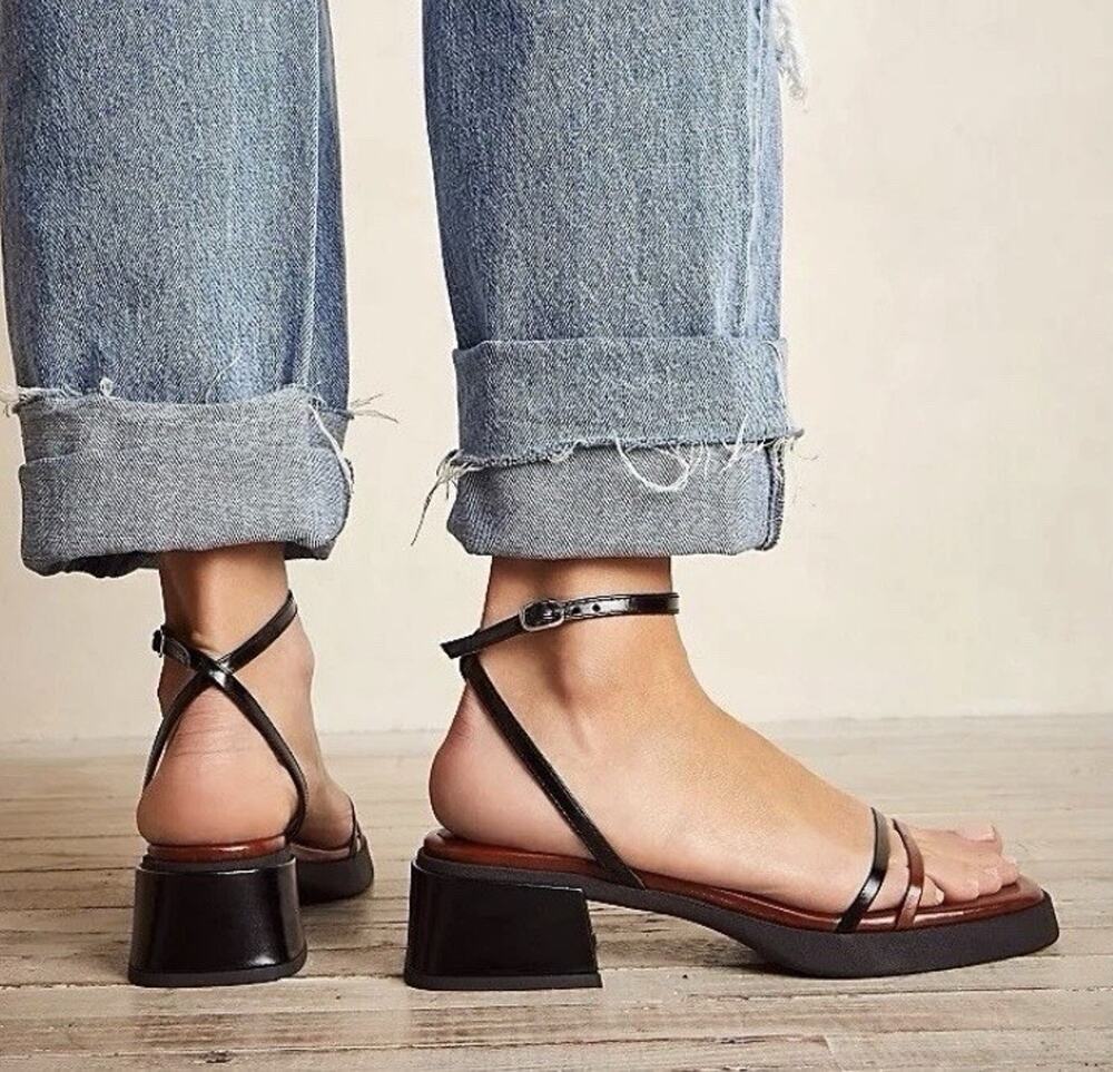 E8 By Miista Rosalyn Heel Sandals Brown Black Ankle Strap EU Size 41 US 10